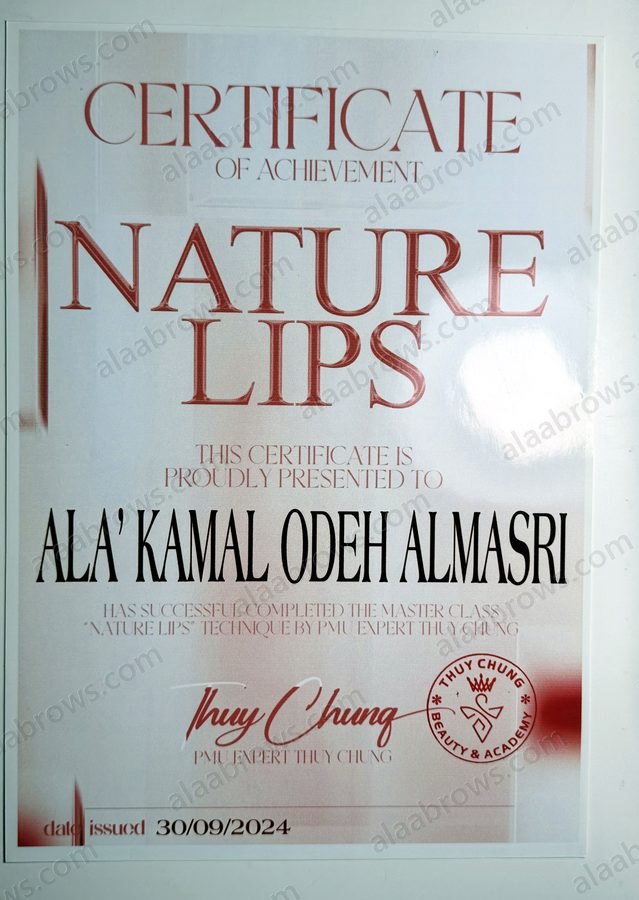 In-person training certificate in Vietnam — lip blush