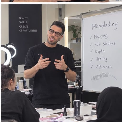 منهج دورة الميكروبلادينج على اللوح — المابنغ والشعرات والعمق والالتئام والعناية